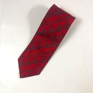 ROBERTO VILLINI Couture Silk Necktie Designer Red with Black Swirls Sevenfold